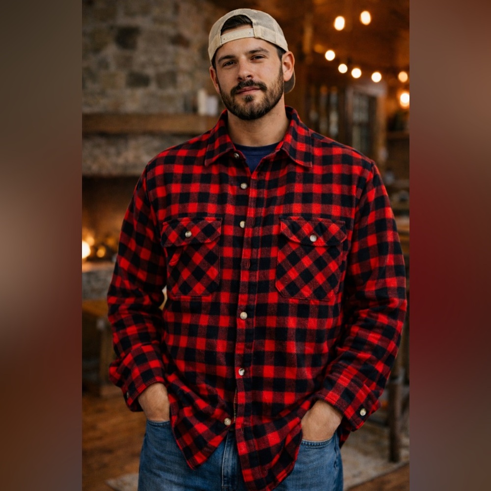 Vintage Drygoods Saugatuck Buffalo Plaid Flannel Shirt Mens L Red Black